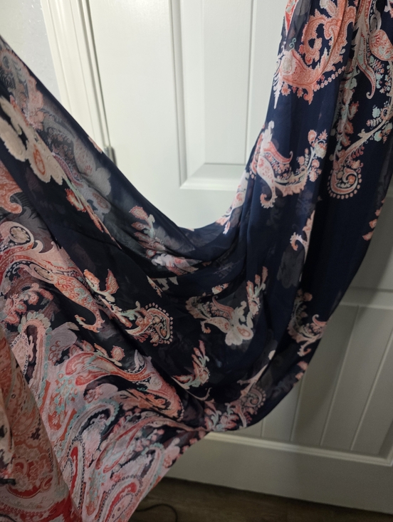 Beautiful Navy Paisley Lace Bodice Maxi Dress With Mini Lining And Sheer Overlay - Picture 5 of 6